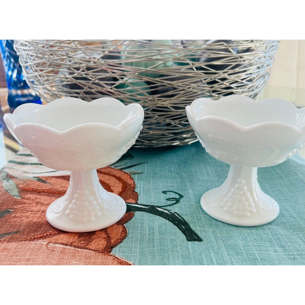 Vintage Milk Glass Indiana Glass Co. Harvest Grape Candle Holder Set Of 2